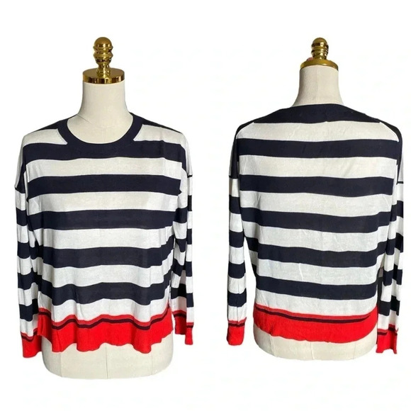ZARA | Oversized Navy/White Striped Long Sleeve Sweater with Red Trim Size S - Picture 8 of 13